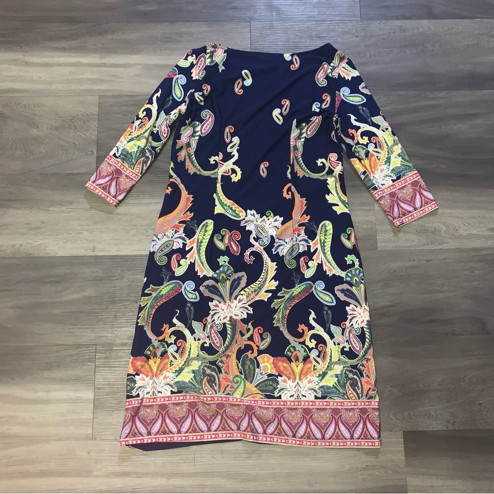 Bell-sleeve knee-length dress by Haani Navy Boho Floral Bohemian Dress Size S